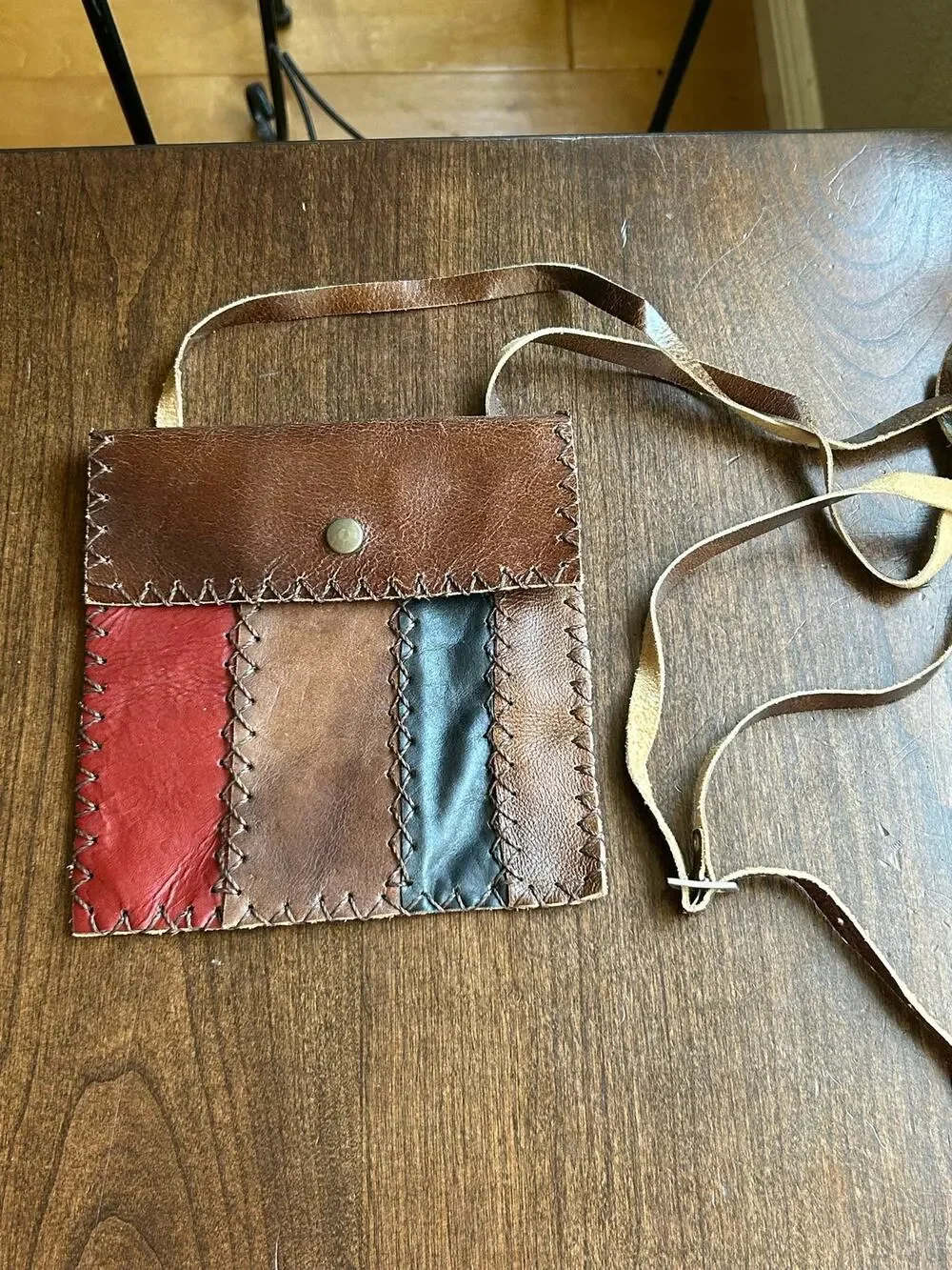 Vintage patchwork leather crossbody whipstitching bag purse